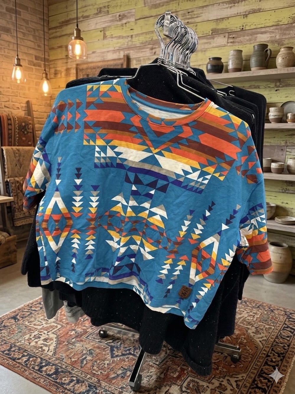 Pendleton Teal Southwest Crop Top with Geometric Print